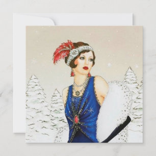 retro art deco lady add message feestdagenkaart