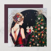 retro  art deco lady add message feestdagenkaart (Voorkant / Achterkant)