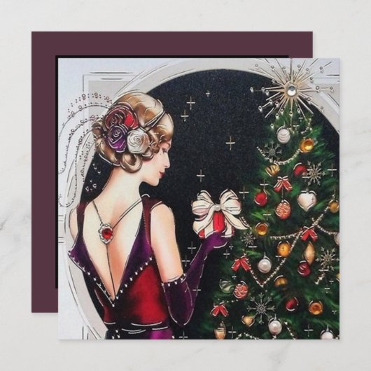 retro  art deco lady add message feestdagenkaart (Voorkant / Achterkant)