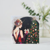 retro  art deco lady add message feestdagenkaart (Staand voorkant)