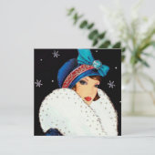 retro  art deco lady add message feestdagenkaart (Staand voorkant)