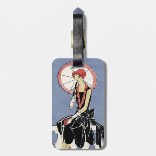 Retro  Art Deco Lady Paraplu Bagagelabel (Achterkant verticaal)