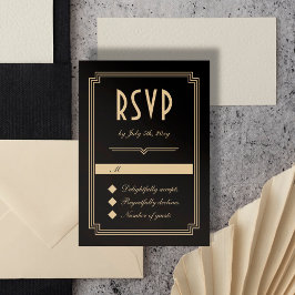 Retro Art Deco Lijst Classic Zwart Goud Bruiloft RSVP Kaartje