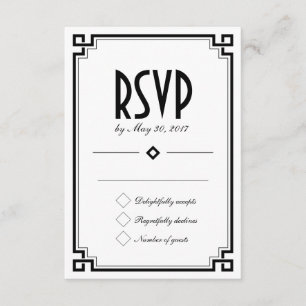 Retro Art Deco Lijst White Wedding RSVP Kaart