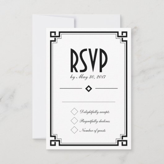 Retro Art Deco Lijst White Wedding RSVP Kaart (Voorkant)