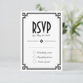 Retro Art Deco Lijst White Wedding RSVP Kaart (Staand voorkant)