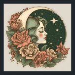 Retro Art Deco Maan Dame Sterren & Bloemen Poster<br><div class="desc">Retro Art Deco Moon Lady Stars & Flowers Collectible,  hoge kwaliteit en volledig aanpasbaar.</div>