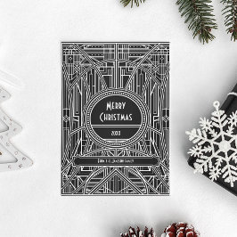 Retro art deco Merry kerst zwart-wit Feestdagenkaart