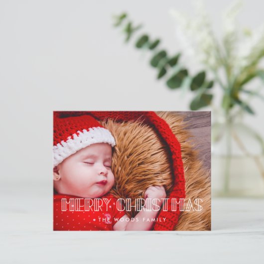 Retro art deco Merry kerstfoto Briefkaart (Staand voorkant)