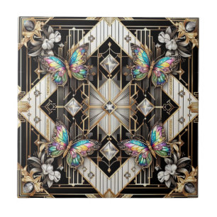 Retro Art Deco Nouveau Regenboog Vlinder Tegeltje