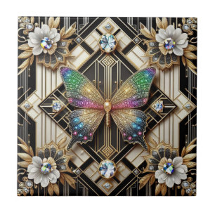 Retro Art Deco Nouveau Regenboog Vlinder Tegeltje