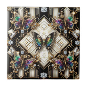 Retro Art Deco Nouveau Regenboog Vlinder Tegeltje
