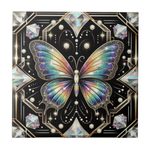 Retro Art Deco Nouveau Regenboog Vlinder Tegeltje