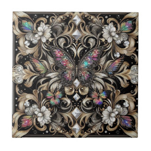 Retro Art Deco Nouveau Regenboog Vlinder Tegeltje
