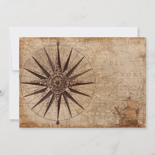  Retro Art Deco Old Map Sailboat Wedding Kaart (Achterkant)