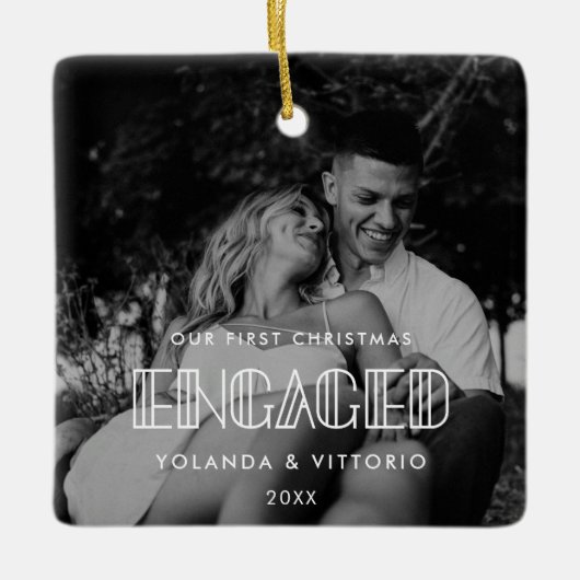 Retro art deco Onze eerste kerstfoto Keramisch Ornament (Voorkant)