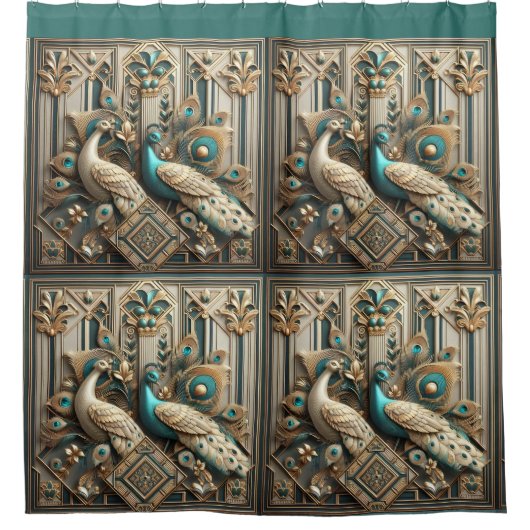 Retro Art Deco Pauwstaarten Douchegordijn (Voorkant)