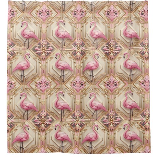 Retro Art Deco Pink Flamingos Douchegordijn (Voorkant)