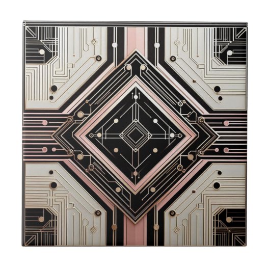 Retro Art Deco Pink Gold and Black Tegeltje (Voorkant)