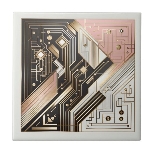 Retro Art Deco Pink Gold and Black Tegeltje (Voorkant)