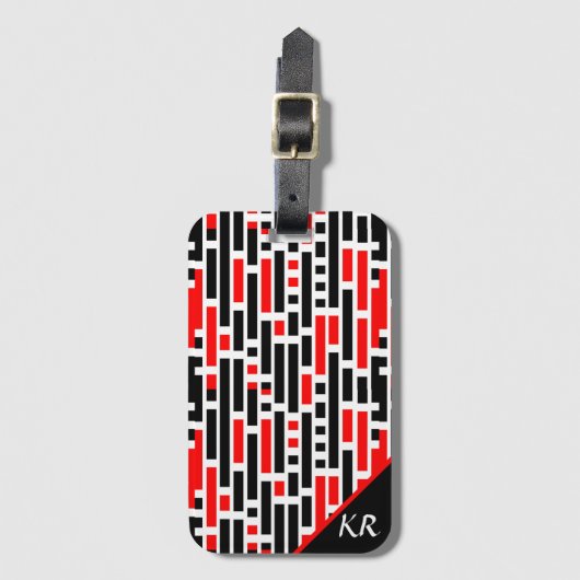 Retro Art Deco Red Black Abstract Patroonmonogram Bagagelabel (Voorkant (verticaal))