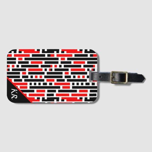 Retro Art Deco Red Black Abstract Patroonmonogram Bagagelabel (Voorkant (horizontaal))