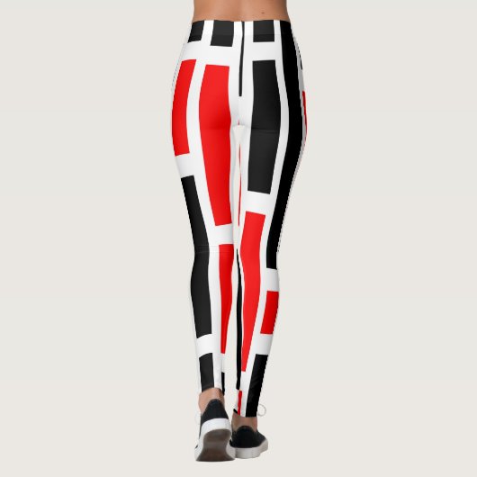 Retro Art Deco Red Black - Abstract patroonontwerp Leggings (Achterkant)