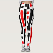 Retro Art Deco Red Black - Abstract patroonontwerp Leggings (Voorkant)