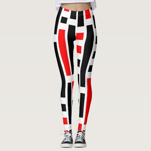 Retro Art Deco Red Black - Abstract patroonontwerp Leggings (Voorkant)