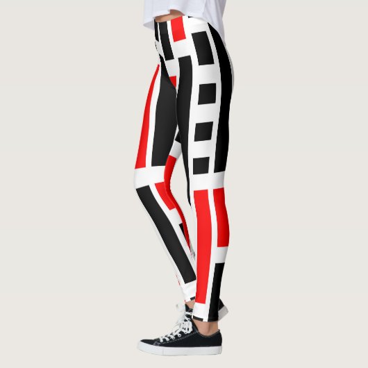 Retro Art Deco Red Black - Abstract patroonontwerp Leggings (Links)