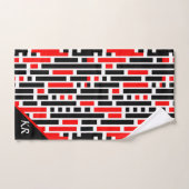 Retro Art Deco Red Black Monogram Abstract patroon Bad Handdoek (Handdoek)