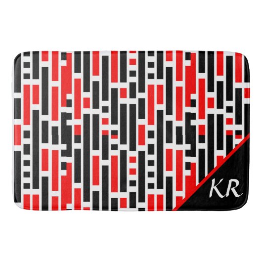Retro Art Deco Red Black Monogram Abstract patroon Badmat (Voorkant)