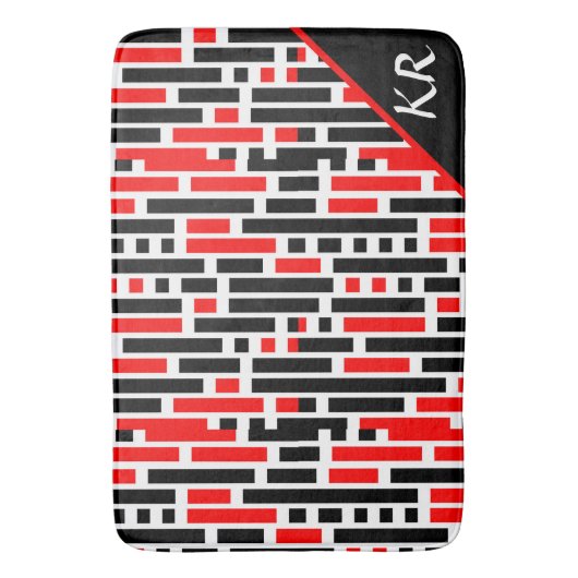 Retro Art Deco Red Black Monogram Abstract patroon Badmat (Voorkant Verticaal)
