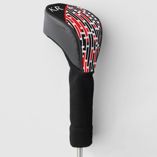 Retro Art Deco Red Black Monogram Abstract patroon Golfheadcover (Schuin)