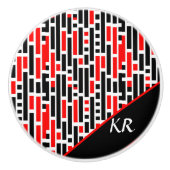 Retro Art Deco Red Black Monogram Abstract patroon Keramische Knop (Voorkant)