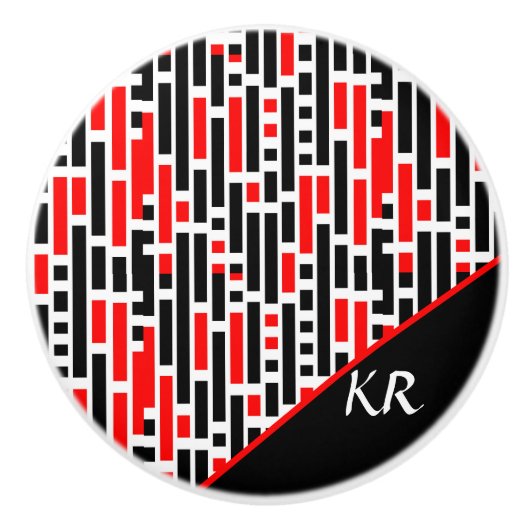 Retro Art Deco Red Black Monogram Abstract patroon Keramische Knop (Voorkant)