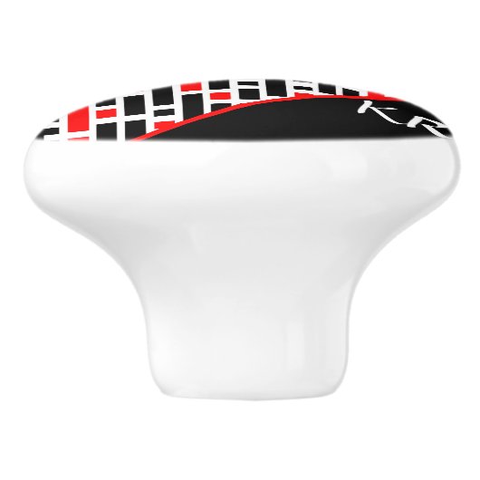 Retro Art Deco Red Black Monogram Abstract patroon Keramische Knop (Zijkant)