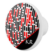 Retro Art Deco Red Black Monogram Abstract patroon Keramische Knop (Rechts)