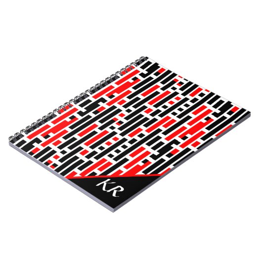 Retro Art Deco Red Black Monogram Abstract patroon Notitieboek (Linkerzijde)