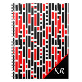 Retro Art Deco Red Black Monogram Abstract patroon Notitieboek (Voorkant)