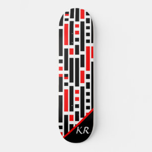 Retro Art Deco Red Black Monogram Abstract patroon Persoonlijk Skateboard