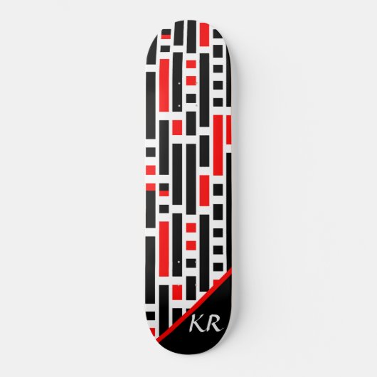 Retro Art Deco Red Black Monogram Abstract patroon Persoonlijk Skateboard (Voorkant)