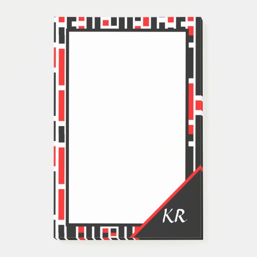 Retro Art Deco Red Black Monogram Abstract patroon Post-it® Notes (Voorkant)