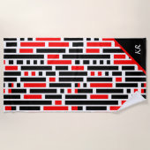 Retro Art Deco Red Black Monogram Abstract patroon Strandlaken (Voorkant)