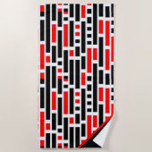 Retro Art Deco Red Black Monogram Abstract patroon Strandlaken (Voorkant)