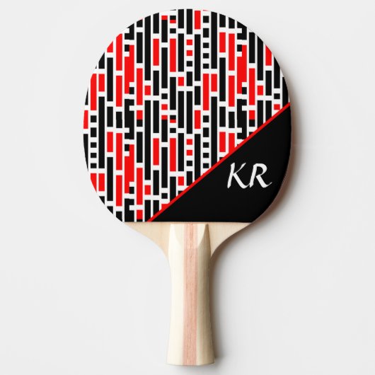 Retro Art Deco Red Black Monogram Abstract patroon Tafeltennisbatje (Voorkant)