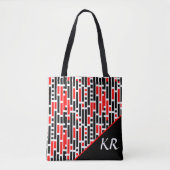 Retro Art Deco Red Black Monogram Abstract patroon Tote Bag (Voorkant)