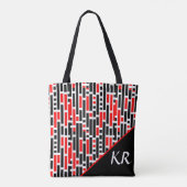 Retro Art Deco Red Black Monogram Abstract patroon Tote Bag (Achterkant)