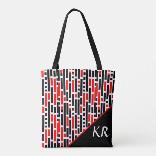 Retro Art Deco Red Black Monogram Abstract patroon Tote Bag (Achterkant)