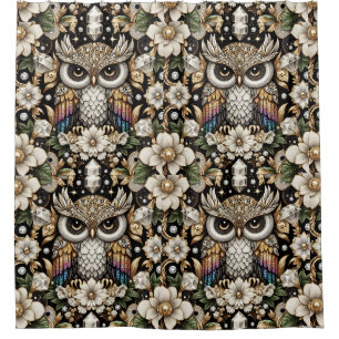 Retro Art Deco Regenboog Uilen Douchegordijn